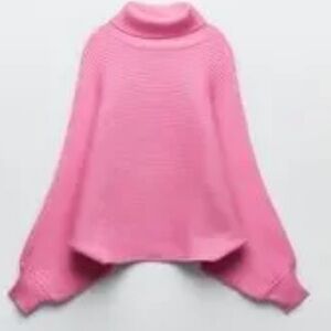 Zara Rich Ribbbes Thick Dolman Oversized HTF Neon Pink Turtleneck Sweater M L